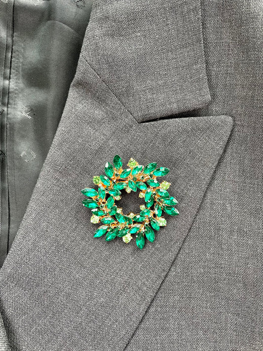 Brosche Weihnachtlicher Kranz grün