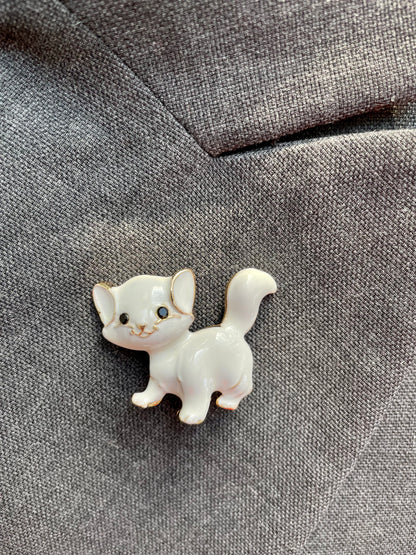 Brosche Katze weiß