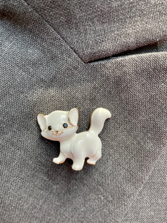 Brosche Katze weiß