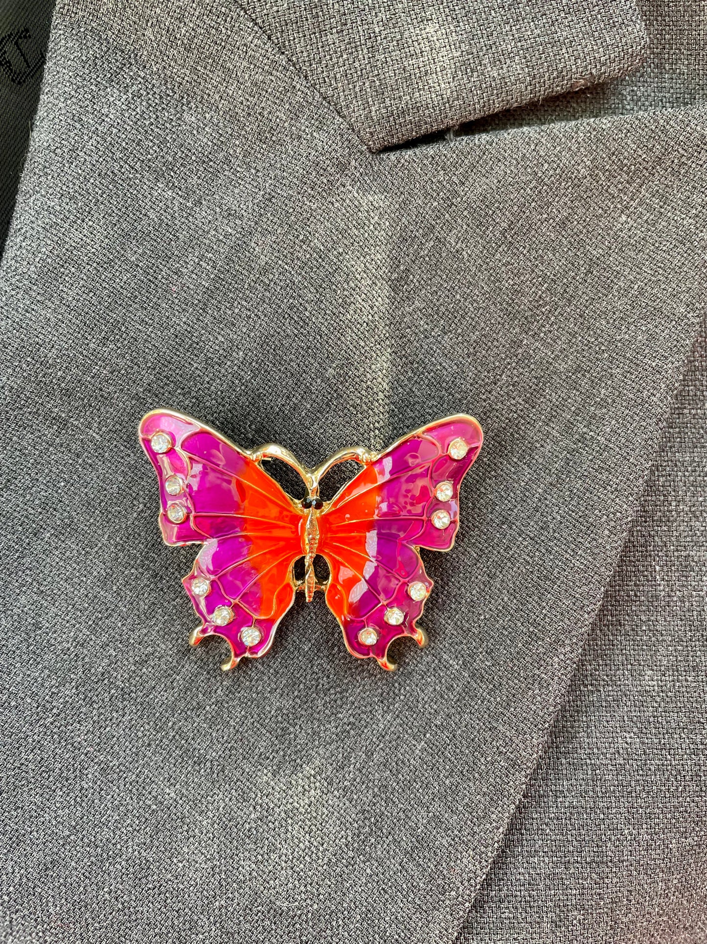Brosche Schmetterling orange/pink
