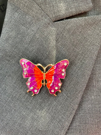 Brosche Schmetterling orange/pink