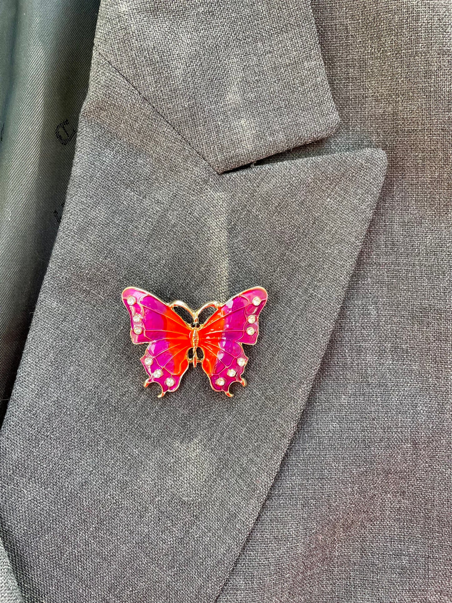 Brosche Schmetterling orange/pink