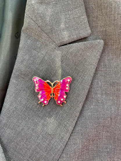 Brosche Schmetterling orange/pink